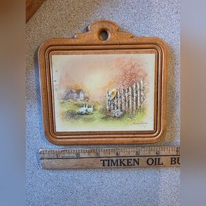Vintage Cottage Scene Framed Wall Plaque - Pastel Farmyard Print